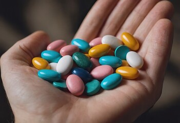 Young doctor is offering to you bunch of different pills as medication for your good health isolated