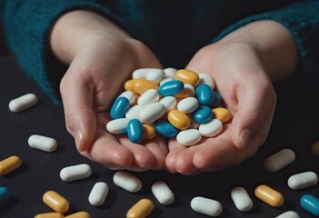 Young doctor is offering to you bunch of different pills as medication for your good health isolated