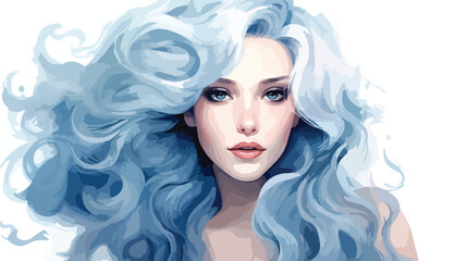 Fashion portrait of a young woman with wavy blue hai