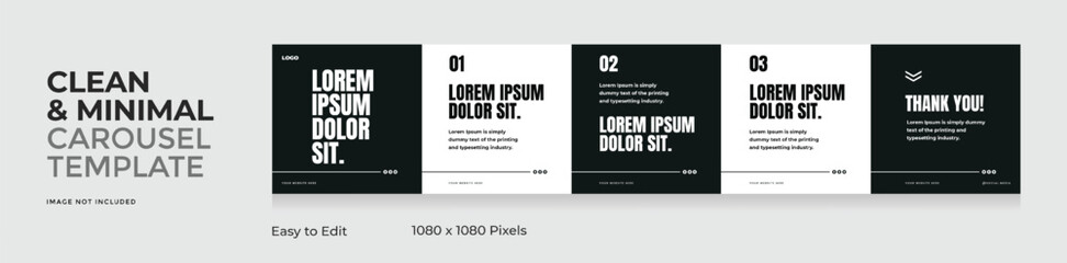 Social media carousel template, microblog five page square post for Instagram and linkedin, clean, modern, minimal, design, EPS vector illustration