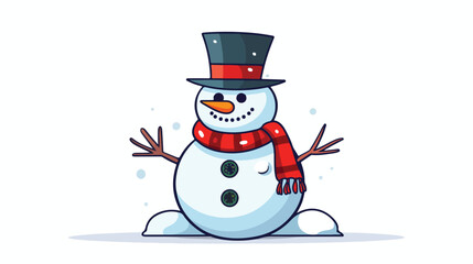 flat color illustration of snowman flat vector isolated