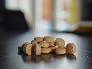 pills on a table