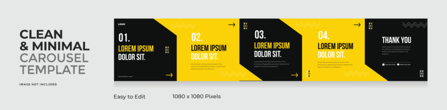 Social media carousel template, microblog five page square post for Instagram and linkedin, clean, modern, minimal, design, EPS vector illustration