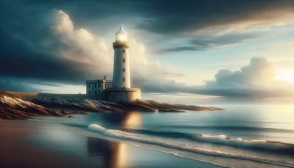 Foto op Aluminium lighthouse on the coast in bad weather © Comofoto