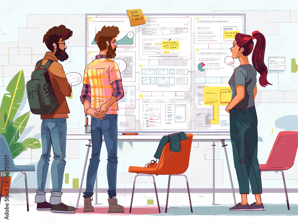 Wall mural a team of designers brainstorm user interface concepts on a digital whiteboard iterating on layouts 