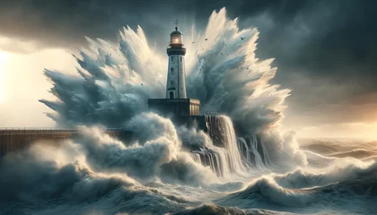 Fototapeten lighthouse on the coast in bad weather © Comofoto