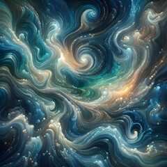 Feel the Ocean's Energy: Blues, Greens, and Shimmering Textures