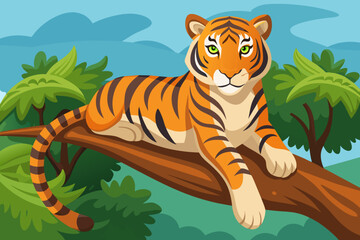 Obraz na płótnie Canvas tiger laying down on a tree brand