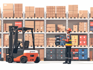  A warehouse worker uses a voice-controlled robotic forklift to efficiently organize and transport goods streamlining inventory management. 