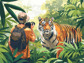  A wildlife photographer endures blistering heat and humidity patiently waiting for a glimpse of a elusive tiger in the jungle. 