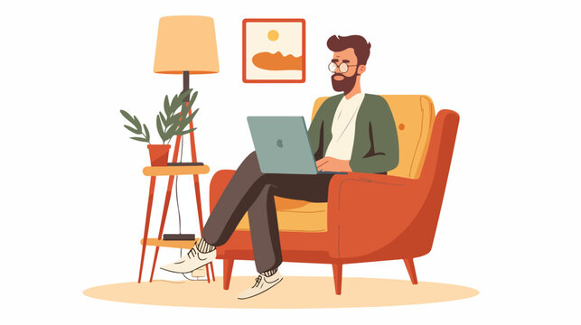 guy working on a laptop at home vector illustration