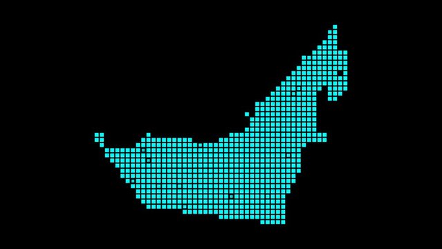 UAE digital map. Map of UAE in dotted style. Shape of the country filled with rectangles. Charming video.