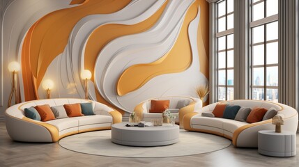 Minimalist room with abstract hand drawn lines and shapes for contemporary artistic atmosphere