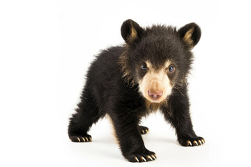 A cute Tian Shan bear cub with white claws on a white background