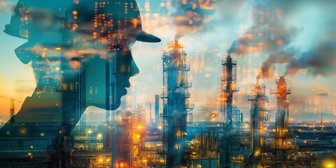 Double exposure welding in a factory setting at a platform, power house, or oil refinery plant. 