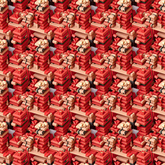 Fototapeta na wymiar Pattern Wrapped gifts in red and beige color. Generated AI.