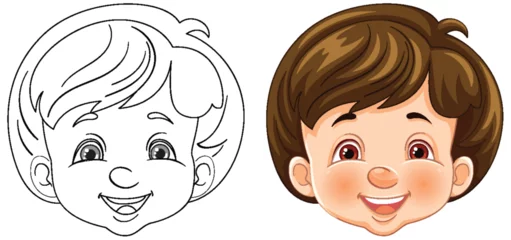 Zelfklevend Fotobehang Two smiling cartoon kids' faces side by side. © GraphicsRF