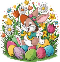 vector a bunny with colorful easter eggs. Easter sunday with Generative AI