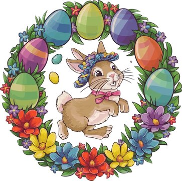 vector a bunny with colorful easter eggs. Easter sunday with Generative AI