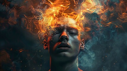 Fiery Head A Blazing Expression of Emotions Generative AI