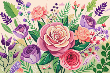 vector floral background with roses lavender cha