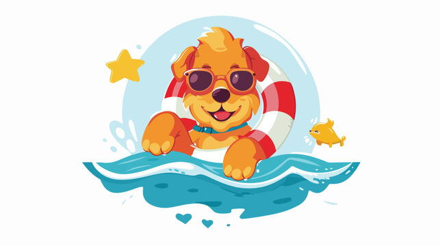 the dog swimmer with buoy mascot. cartoon vector