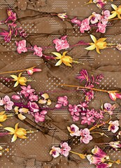 Antique surface floral seamless allover Pattern design, multicolor flowers with multicolor watercolor background texture.