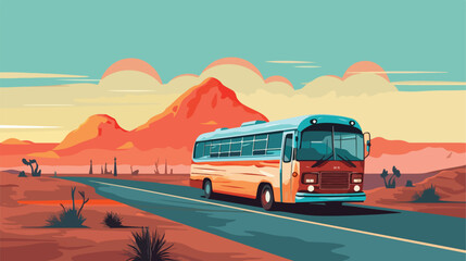 The tourist bus on a background of the sky .. flat vector - obrazy, fototapety, plakaty