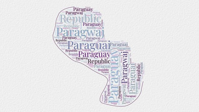 Paraguay logo animation. Paraguay boundary word cloud animation. Video of country names in multiple languages popping out on paper style background. Country opening, intro, presentation video.