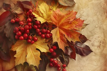Fall Flavors A Bountiful Harvest of Red Berries and Leaves Generative AI