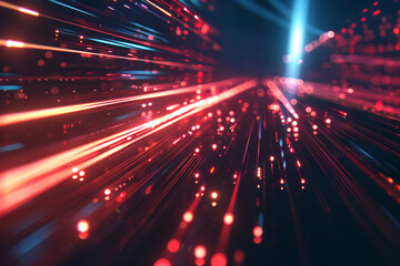 Naklejka premium Blue energy particles tunnel blurred bokeh glowing bright abstract background