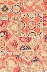 Antique surface floral seamless allover Pattern design, multicolor flowers with multicolor watercolor background texture.