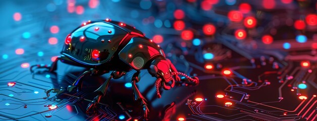 Glowing Bug in a Digital World A Futuristic Insect in a Neon-Lit Landscape Generative AI