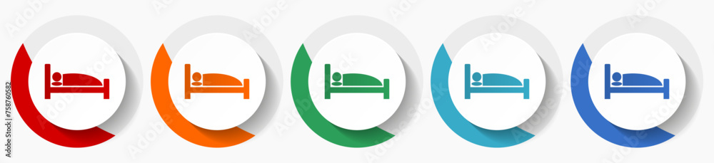 Poster bed, hotel vector icon set, flat icons for logo design, webdesign and mobile applications, colorful 