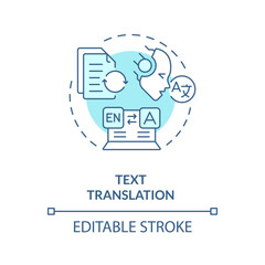 Text translation soft blue concept icon. Artificial language translate. Data processing. Round shape line illustration. Abstract idea. Graphic design. Easy to use in infographic, presentation