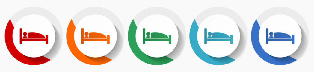 Bed, hotel vector icon set, flat icons for logo design, webdesign and mobile applications, colorful round buttons
