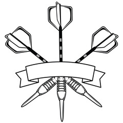 Three darts crossed and blank banner logo vector illustration. Team or sport club emblem design	
