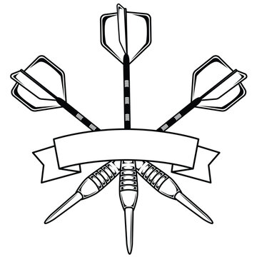 Three darts crossed and blank banner logo vector illustration. Team or sport club emblem design	
