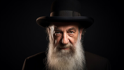 A frontal portrait of an old Jewish rabbi with a distinguished beard, reflecting wisdom and tradition. - 758760997