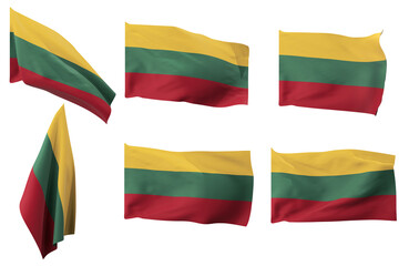 Large pictures of six different positions of the flag of Lithuania