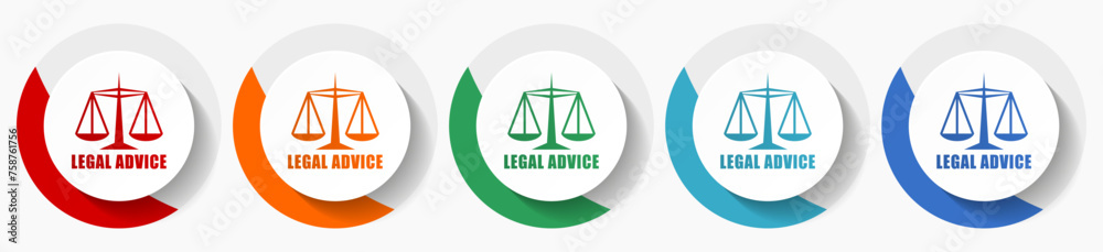 Poster legal advice vector icon set, flat icons for logo design, webdesign and mobile applications, colorfu