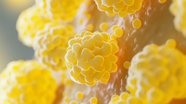 Adipocytes, lipocytes and fat cells, are the cells that primarily compose adipose tissue, close-up view of cells