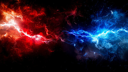 red and blue thunder in the dark cloud. - 758762155