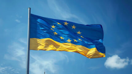 Flag of Ukraine with the stars of European Union flag