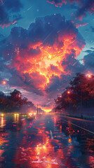 Colorful clouds dream scene background, natural scenery scene illustration