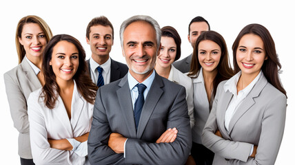 Smiling team of business people on a white background - 758762767