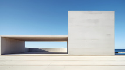Modern concrete building under clear blue sky