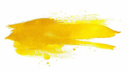Yellow watercolor paint brush strokes isolated on a white background. - 758763975
