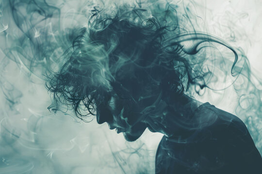 Young schizophrenic man with psychological disorder suffering from depression, stress and anxiety