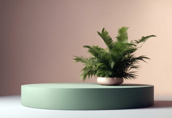Obraz premium 3D rendering Mock greenery podium product design minimal splay shadow overlay poduim dais stage geometric platform arena block form place showroom racked tribune minimal space luxury display shadow